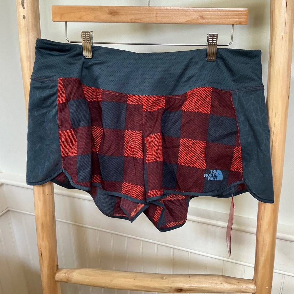 The North Face Better Than Naked Running Shorts Womens L Buffalo Plaid Blue New